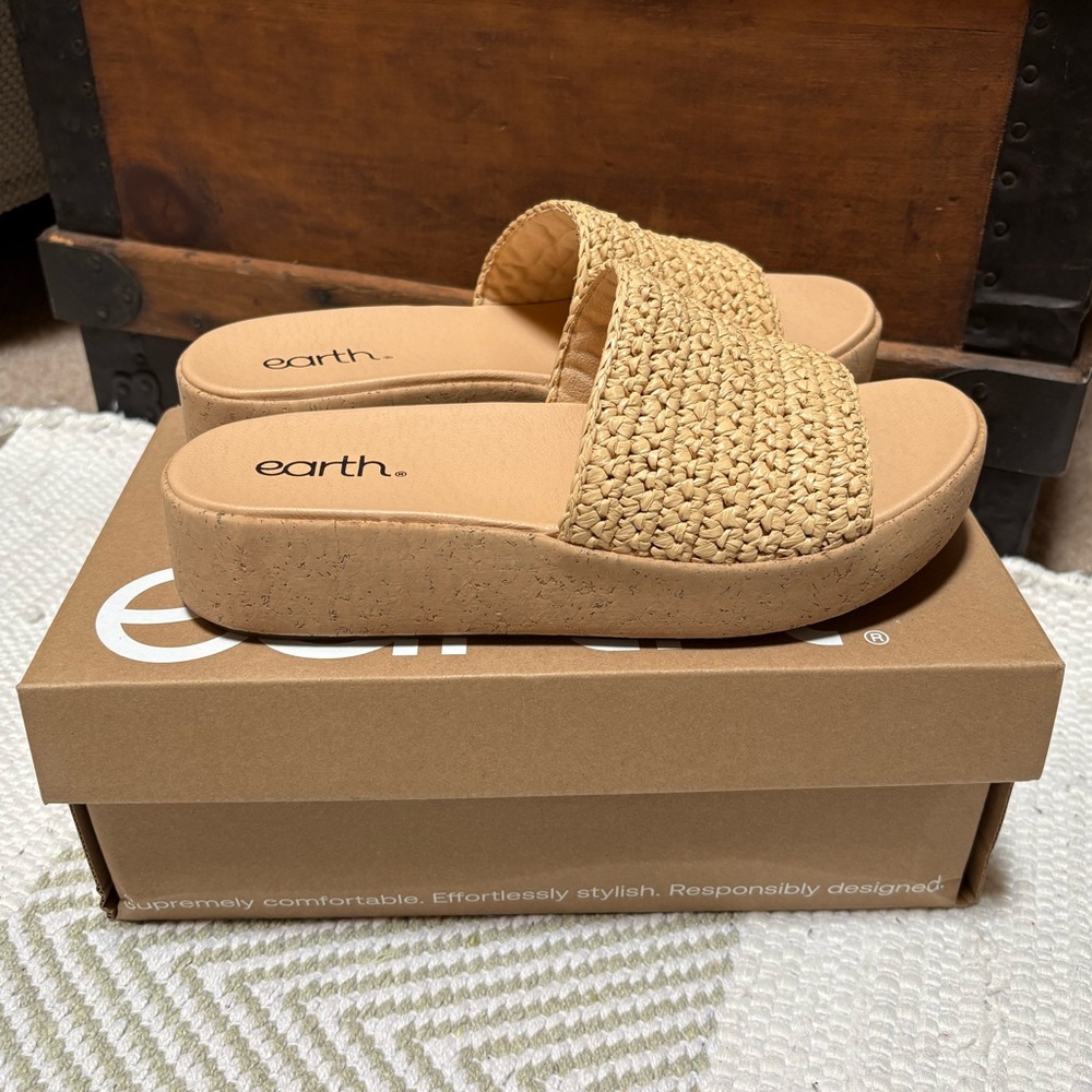 New Earth Sachan Casual Slip-on Wedge Platform Sandals NWT
